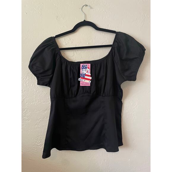 NWT Pinup Girl Clothing Pinup Couture Peasant Top Cap Sleeves Ruffle 50s Size 2X - Picture 2 of 7